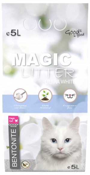 Magic Litter Bentonite Ultra White cementējošās smiltis kaķu tualetēm 5L