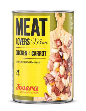 Josera Meat Lovers Menu Chicken with carrot konservi suņiem ar vistu un burkāniem 800g