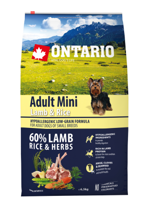 Ontario Dog Adult Mini Lamb & Rice barība mazo šķirņu suņiem ar jēru 6.5kg