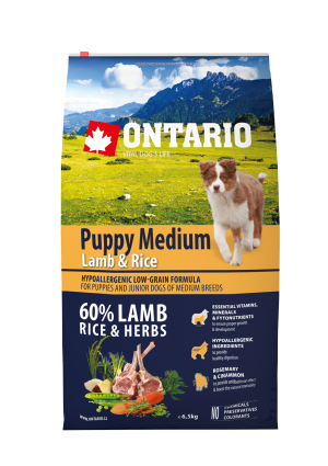 Ontario Dog Puppy Medium Lamb & Rice barība vidējo šķirņu kucēniem ar jēru 6.5kg