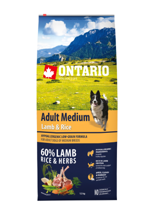 Ontario Dog Adult Medium Lamb & Rice barība vidējo šķirņu suņiem ar jēru 12kg