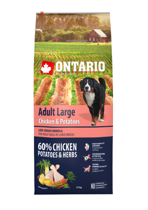 Ontario Dog Adult Large Chicken & Potatoes barība lielo šķirņu suņiem ar vistu 12kg