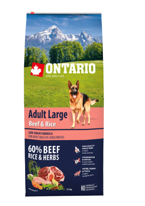 Ontario Dog Adult Large Beef & Turkey barība lielo šķirņu suņiem ar liellopu un tītaru 12kg
