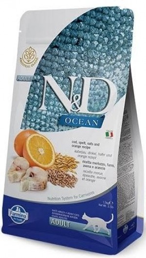N&D NATURAL & DELICIOUS Cat Low Grain Ocean Codfish, Spelt & Orange 1.5kg