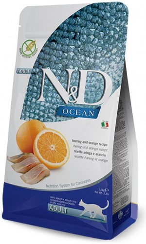 N&D NATURAL & DELICIOUS Cat Grain Free Ocean Herring & Orange bezgarudu 1.5kg