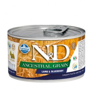 N&D NATURAL & DELICIOUS ND Dog Low Grain Lamb & Blueberry  S konservi suņiem pastēte 140g