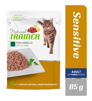 Natural Trainer Adult Sensitive with Lamb konservi jūtīgiem kaķiem ar jēru 85g