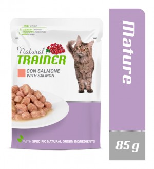 Natural Trainer Mature with Salmon konservi nobriedušiem kaķiem ar lasi 6 x 85g