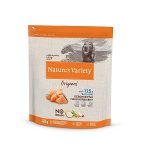 Natures Variety Original Med/Maxi Adult Salmon No Grain bezgraudu barība vidējo/lielo šķirņu suņiem ar lasi 600g