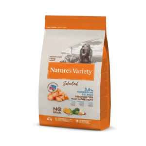 Natures Variety Selected Med/Max Adult Norwegian Salmon bezgraudu barība vidējo/lielo škirņu suņiem ar lasi 2 kg