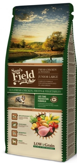 Sams Field Dog Chicken & Potato Junior Large barība lielo šķirņu kucēniem ar vistu 13kg