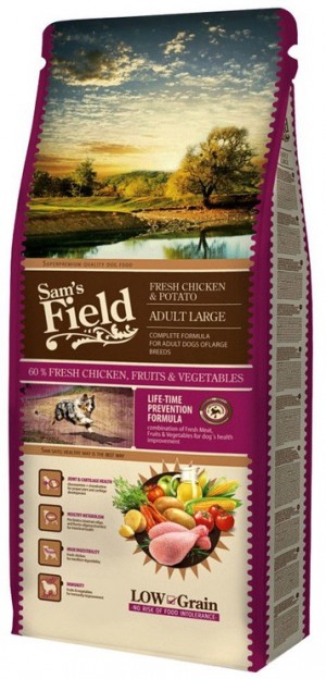 Sams Field Chicken & Potato Adult Large barība lielo šķirņu suņiem ar vistu 13kg