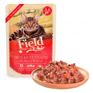 Sams Field Cat Pouch for sterilised cats  with Beef Fillets & beetroot 24 x 85g